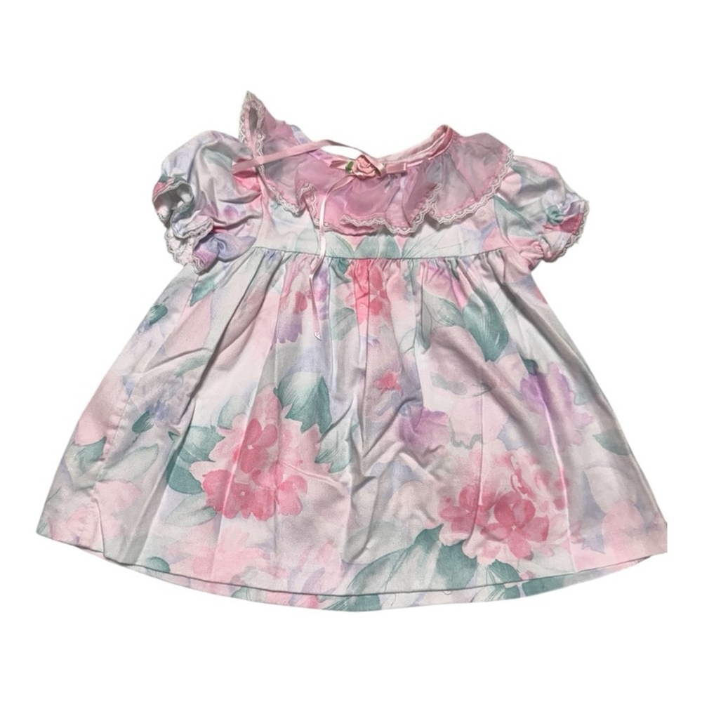 Vintage Girls 12 Month Kahlula Floral Baby Dress Pink & Lace Summer Spring